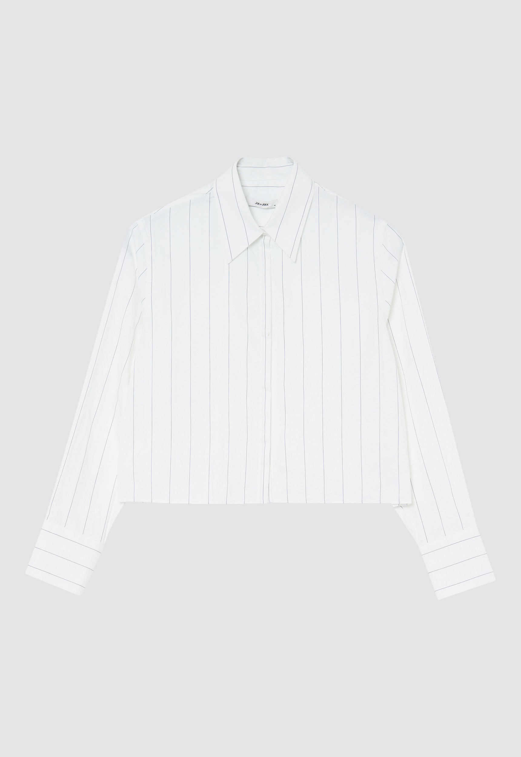 CROPPED SHIRT IN STRIPED COTTON - WHITE / NAVY / BLACK