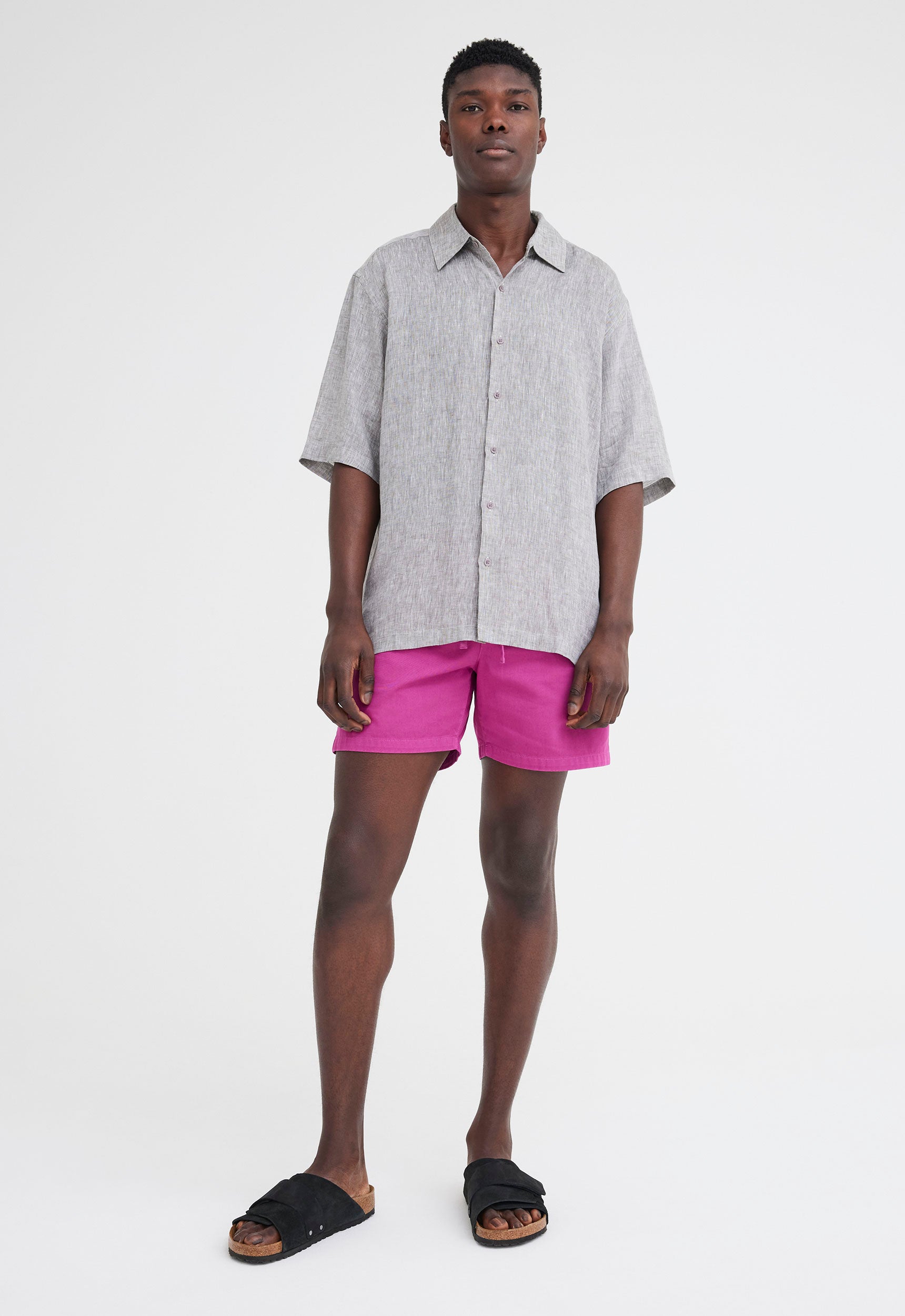 Mens pink hot sale linen shorts