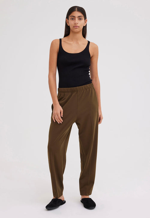 Quince Women's Olive Green European Linen Pants sz M Relaxed Elastic Waist  -po